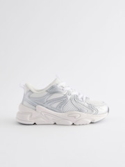 White/Silver Metallic Chunky Lace-Up Trainers - Image 2 of 5