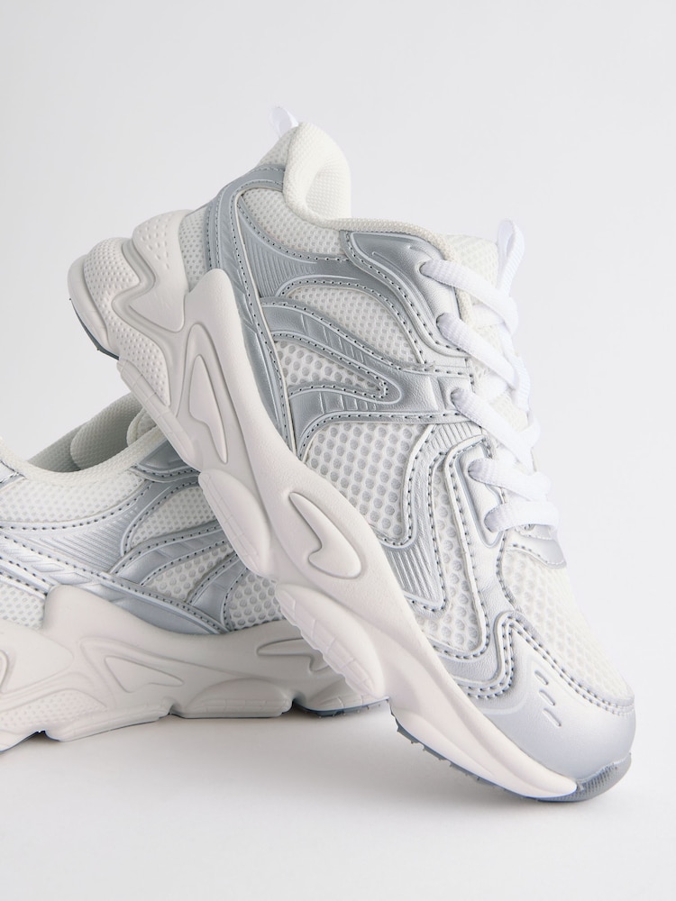 White/Silver Metallic Chunky Lace-Up Trainers - Image 5 of 5