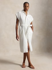 Polo Ralph Lauren White Belted Cotton Oxford Shirtdress - Image 4 of 5