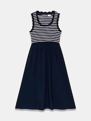 Mint Velvet Blue Striped Scallop Trim Midi Dress - Image 7 of 8