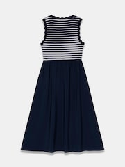 Mint Velvet Blue Striped Scallop Trim Midi Dress - Image 8 of 8
