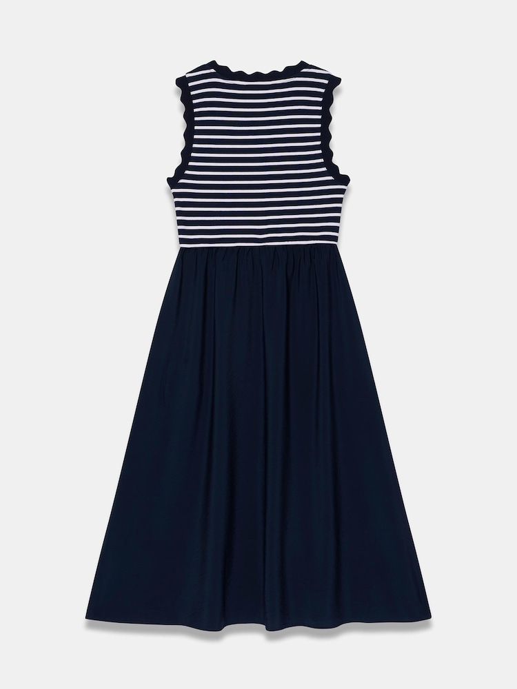 Mint Velvet Blue Striped Scallop Trim Midi Dress - Image 8 of 8 Mint Velvet Blue Striped Scallop Trim Midi Dress - Image 8 of 8