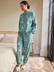 Salbeigrün, Papageientaucher - Gemütlicher Weihnachtspyjama mit langen Ärmeln - Bild 1 von 8