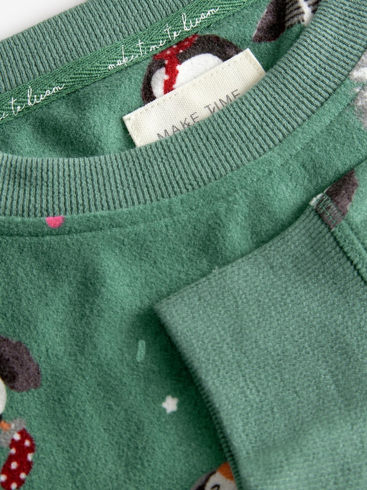 Salbeigrün, Papageientaucher - Gemütlicher Weihnachtspyjama mit langen Ärmeln - Bild 8 von 8