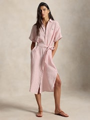 Polo Ralph Lauren Red Striped Linen Short-Sleeve Shirtdress - Image 1 of 8