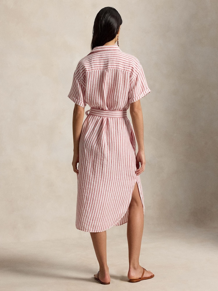 Polo Ralph Lauren Red Striped Linen Short-Sleeve Shirtdress - Image 2 of 8