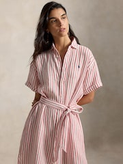 Polo Ralph Lauren Red Striped Linen Short-Sleeve Shirtdress - Image 4 of 8
