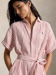 Polo Ralph Lauren Red Striped Linen Short-Sleeve Shirtdress - Image 6 of 8
