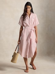 Polo Ralph Lauren Red Striped Linen Short-Sleeve Shirtdress - Image 7 of 8