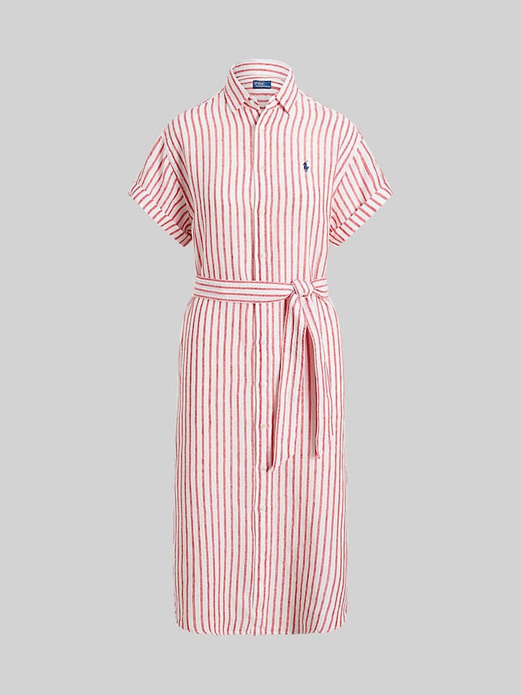 Polo Ralph Lauren Red Striped Linen Short-Sleeve Shirtdress - Image 8 of 8