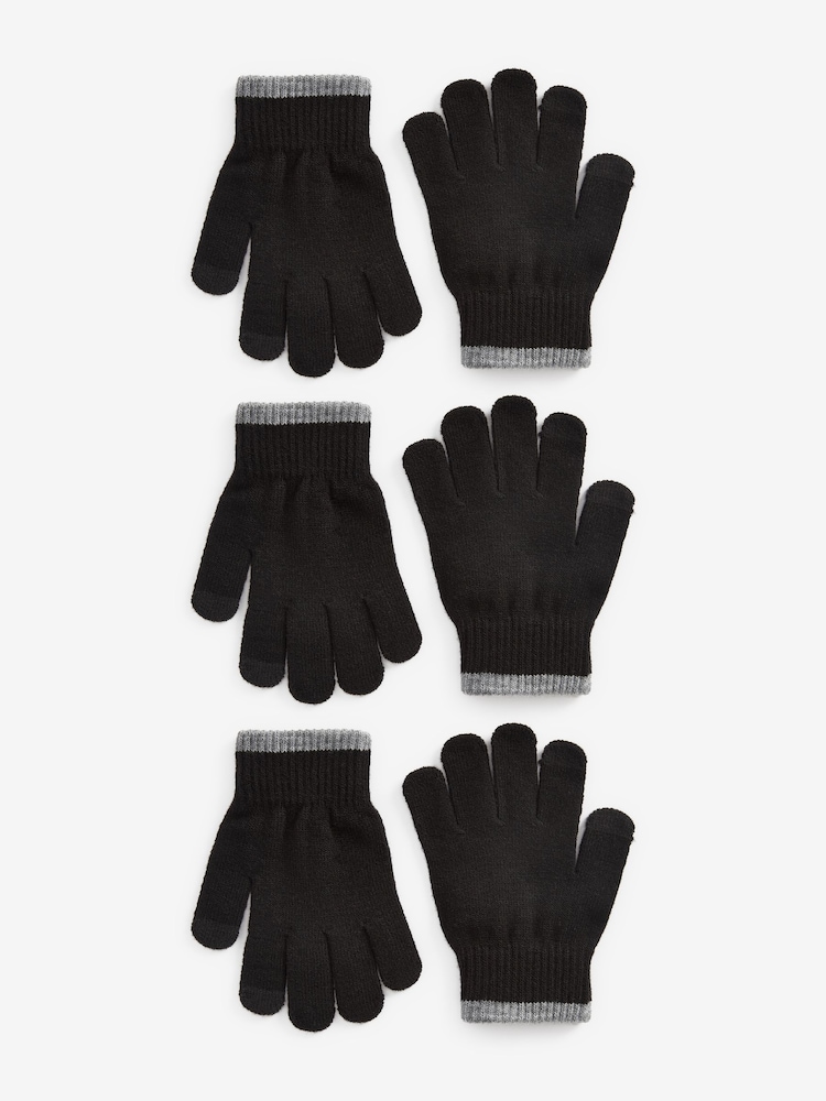 Black 3 Pack Touch Tip Magic Gloves (3-16yrs) - Image 1 of 2