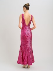 Gina Bacconi Pink Miller Sequin V-Neck Maxi Dress - Image 2 of 8