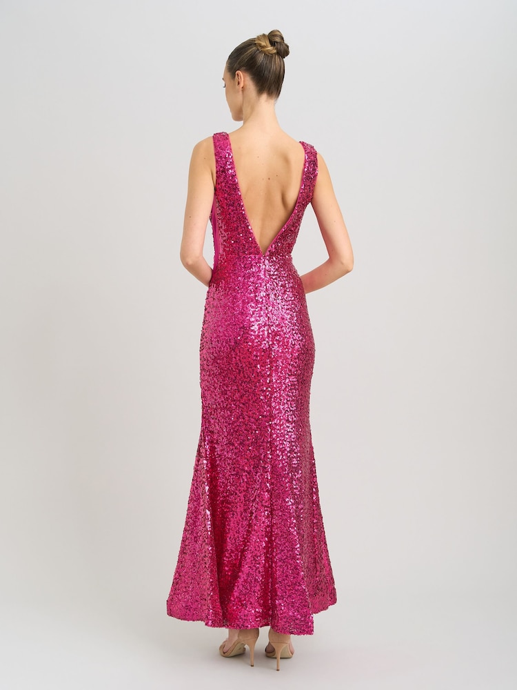 Gina Bacconi Pink Miller Sequin V-Neck Maxi Dress - Image 2 of 8