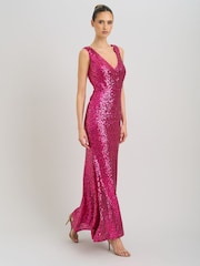 Gina Bacconi Pink Miller Sequin V-Neck Maxi Dress - Image 3 of 8