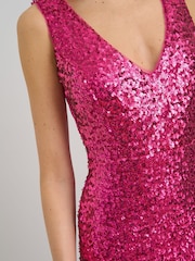 Gina Bacconi Pink Miller Sequin V-Neck Maxi Dress - Image 4 of 8