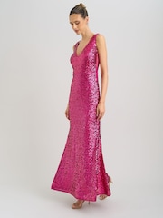 Gina Bacconi Pink Miller Sequin V-Neck Maxi Dress - Image 5 of 8