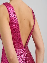 Gina Bacconi Pink Miller Sequin V-Neck Maxi Dress - Image 6 of 8