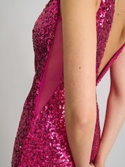 Gina Bacconi Pink Miller Sequin V-Neck Maxi Dress - Image 7 of 8