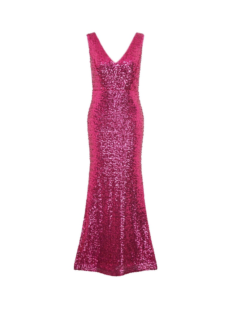 Gina Bacconi Pink Miller Sequin V-Neck Maxi Dress - Image 8 of 8