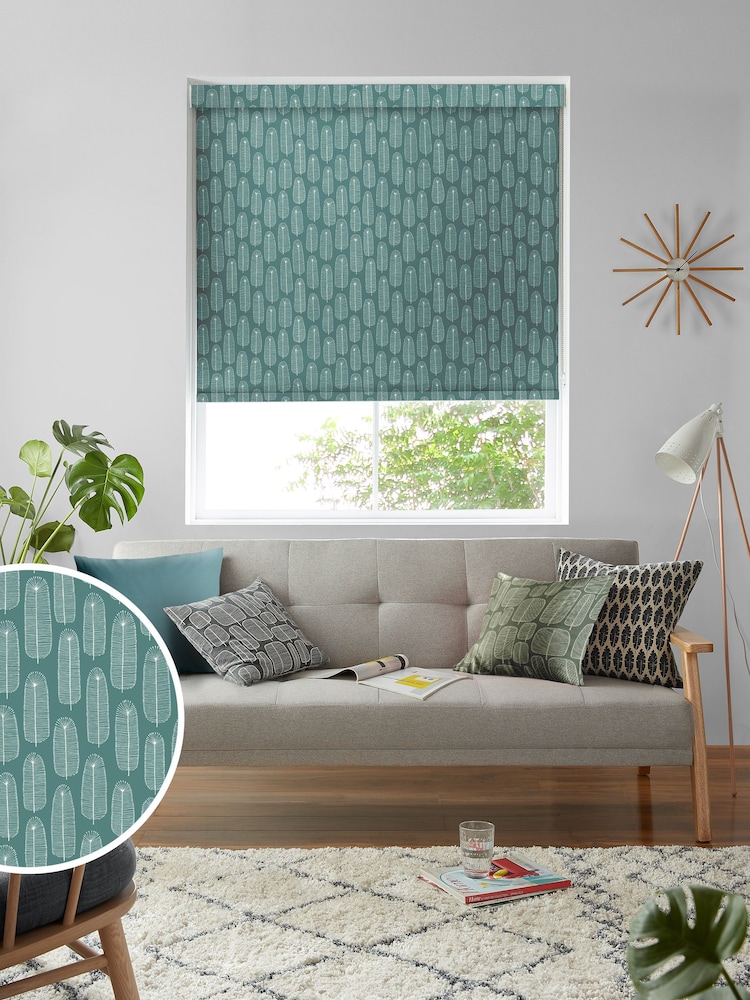 MissPrint Teal Bloom Made to Measure Roller Blinds - Image 1 of 6