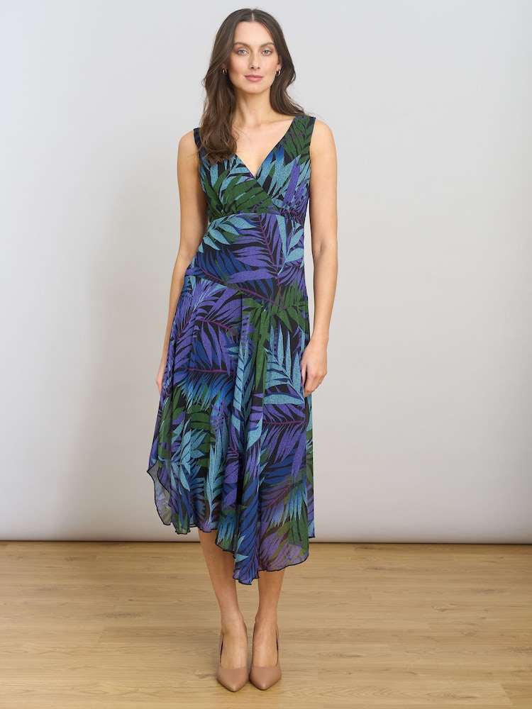 Gina Bacconi Blue Corie Printed Midi Dress - Image 1 of 7