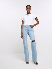 River Island Blue High Rise Straight Ripped Jeans - Image 3 of 7