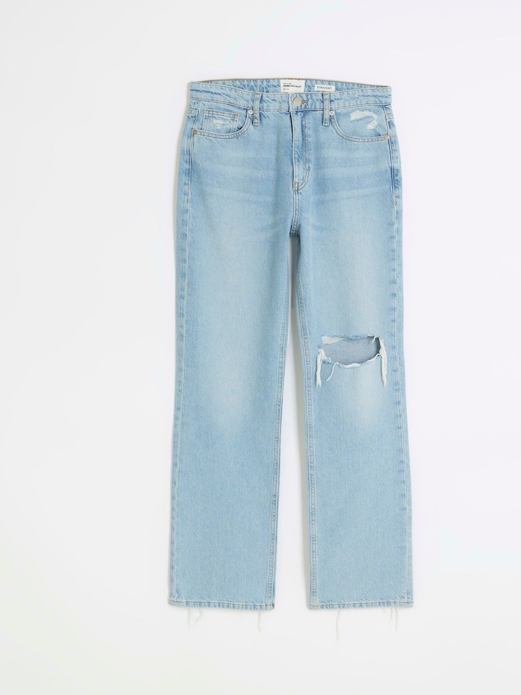 River Island Blue High Rise Straight Ripped Jeans - Image 7 of 7 River Island Blue High Rise Straight Ripped Jeans - Image 7 of 7
