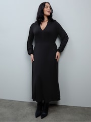 Live Unlimited Black Jersey V-Neck Midi Dress with Frill Cuffs - Image 3 of 7
