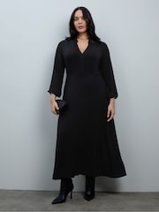 Live Unlimited Black Jersey V-Neck Midi Dress with Frill Cuffs - Image 5 of 7