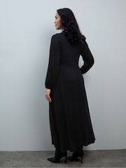 Live Unlimited Black Jersey V-Neck Midi Dress with Frill Cuffs - Image 7 of 7