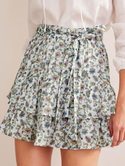 Boden Cream Tie-Waist Tiered Floral Mini Skirt - Image 1 of 5