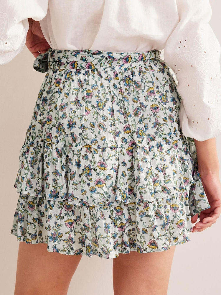 Boden Cream Tie-Waist Tiered Floral Mini Skirt - Image 2 of 5