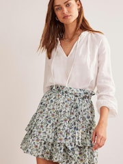 Boden Cream Tie-Waist Tiered Floral Mini Skirt - Image 3 of 5