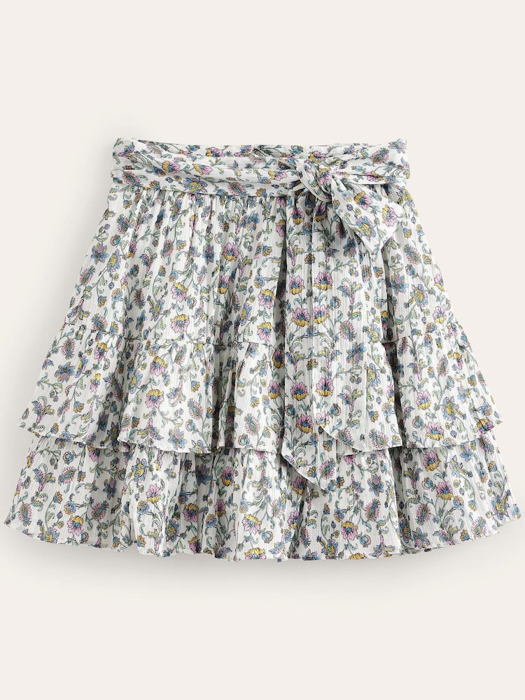 Boden Cream Tie-Waist Tiered Floral Mini Skirt - Image 5 of 5