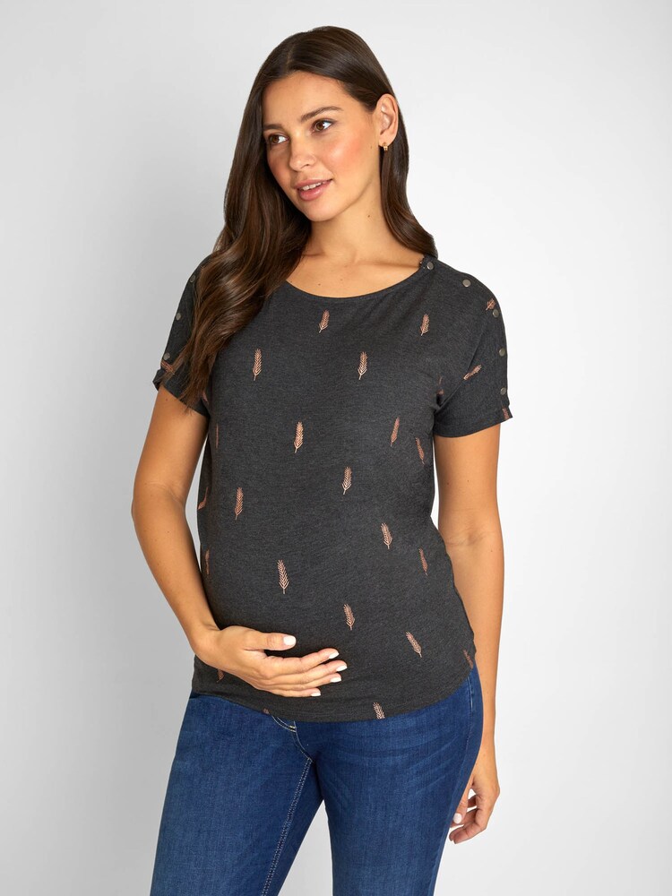 JoJo Maman Bébé Marl Grey Foil Print Maternity & Nursing Top - Image 1 of 3
