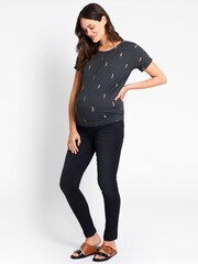 JoJo Maman Bébé Marl Grey Foil Print Maternity & Nursing Top - Image 2 of 3