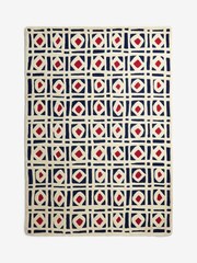Nina Campbell Navy Blue/Red Batik Check Rug - Image 2 of 2