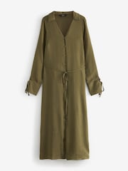 Khakigrün - Midikleid mit Gürtel und Ärmelschnürung - Bild 5 von 6