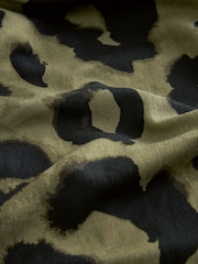 Khaki Green Animal Print Puff Sleeve Midi Dress - Image 5 of 5