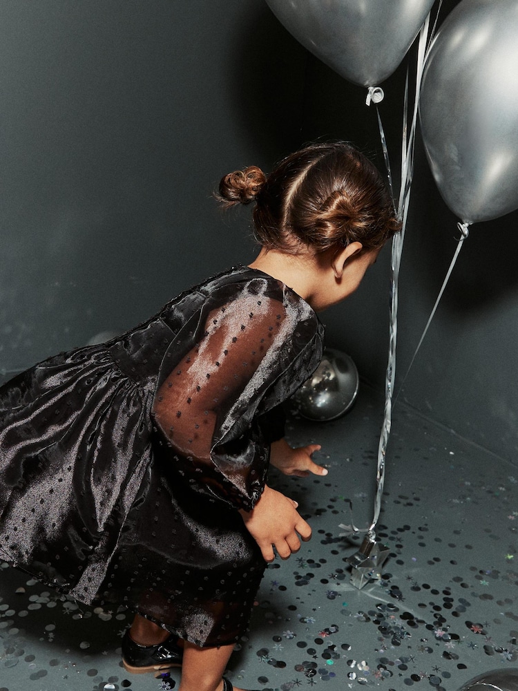 črna - tkanina dobi Organza Volume Sleeve obleka (12mths-8yrs) - Slika 2 iz 7