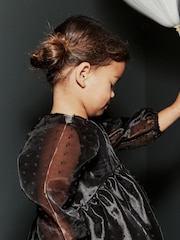 črna - tkanina dobi Organza Volume Sleeve obleka (12mths-8yrs) - Slika 3 iz 7