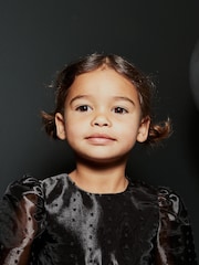 črna - tkanina dobi Organza Volume Sleeve obleka (12mths-8yrs) - Slika 4 iz 7
