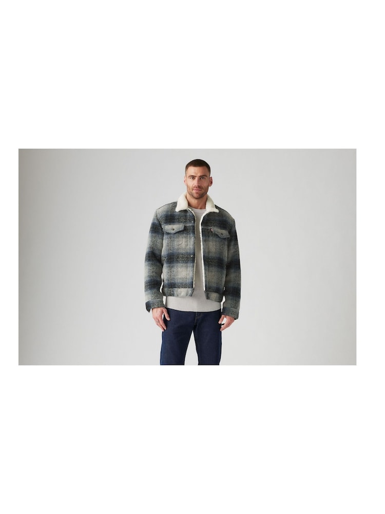 Серый в клетку Car Park - ® Куртка с меховой отделкой Levi's Type III - Изображение 1 из 4