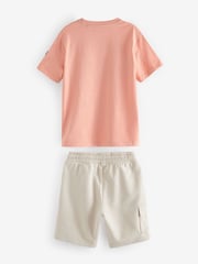 Coral/Stone Utility 100% Cotton T-Shirt and Shorts Set (3-16yrs) - Image 2 of 4