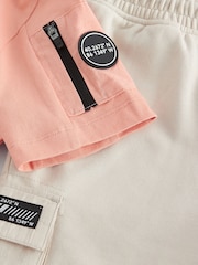 Coral/Stone Utility 100% Cotton T-Shirt and Shorts Set (3-16yrs) - Image 4 of 4