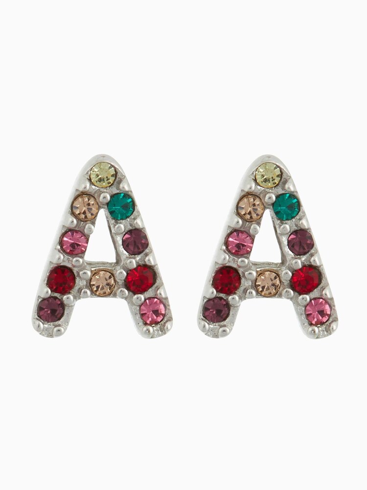Sterling Silver Rainbow Initial Stud Earrings - Image 1 of 3