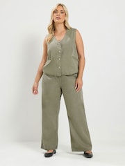 Yours Curve Green Denim Button Waistcoat - Image 2 of 6