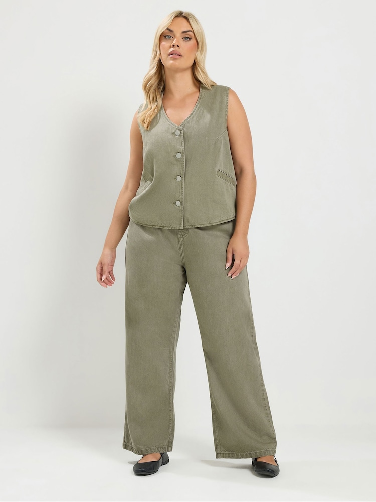 Yours Curve Green Denim Button Waistcoat - Image 2 of 6 Yours Curve Green Denim Button Waistcoat - Image 2 of 6