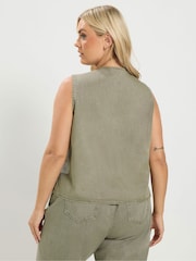Yours Curve Green Denim Button Waistcoat - Image 3 of 6