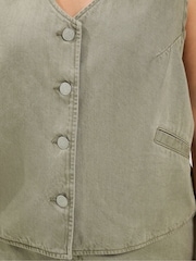 Yours Curve Green Denim Button Waistcoat - Image 4 of 6
